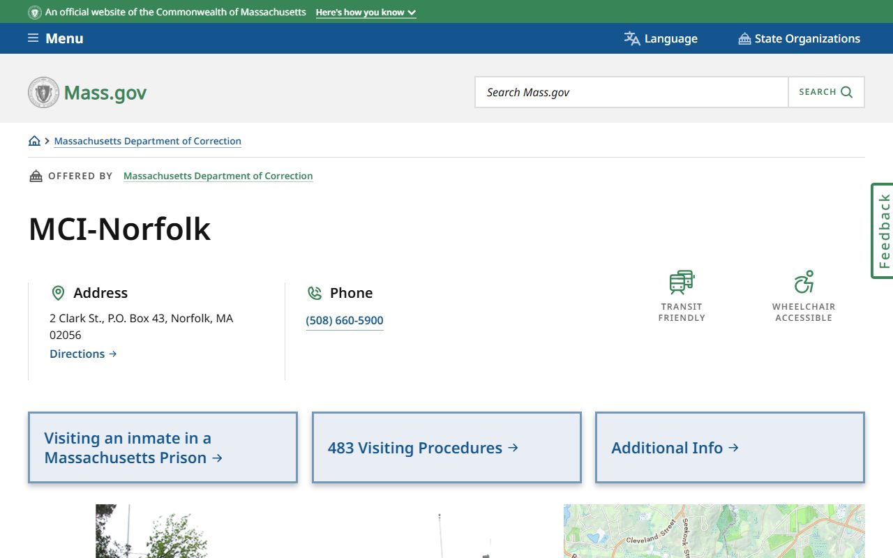 Mass.gov MCI-Norfolk state prison location and visiting information
