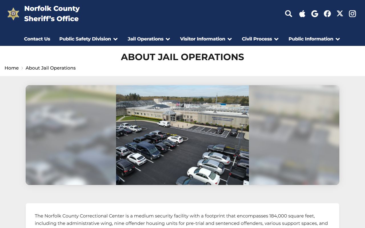 Norfolk County Correctional Center jail operations overview from the sheriff's website