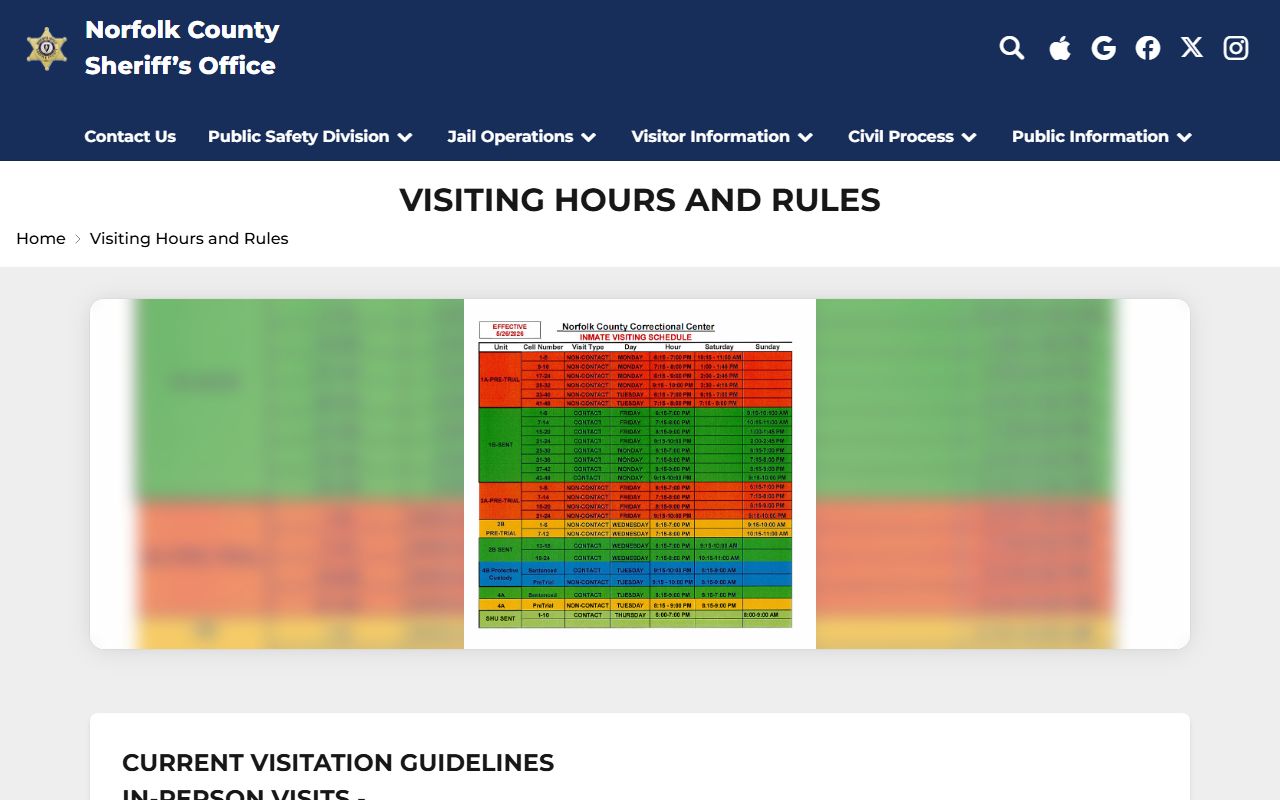 Norfolk County inmate visitation rules screenshot