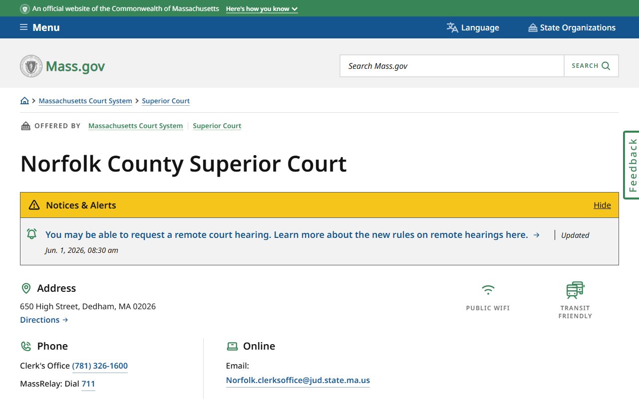 Norfolk County Superior Court in Dedham Massachusetts