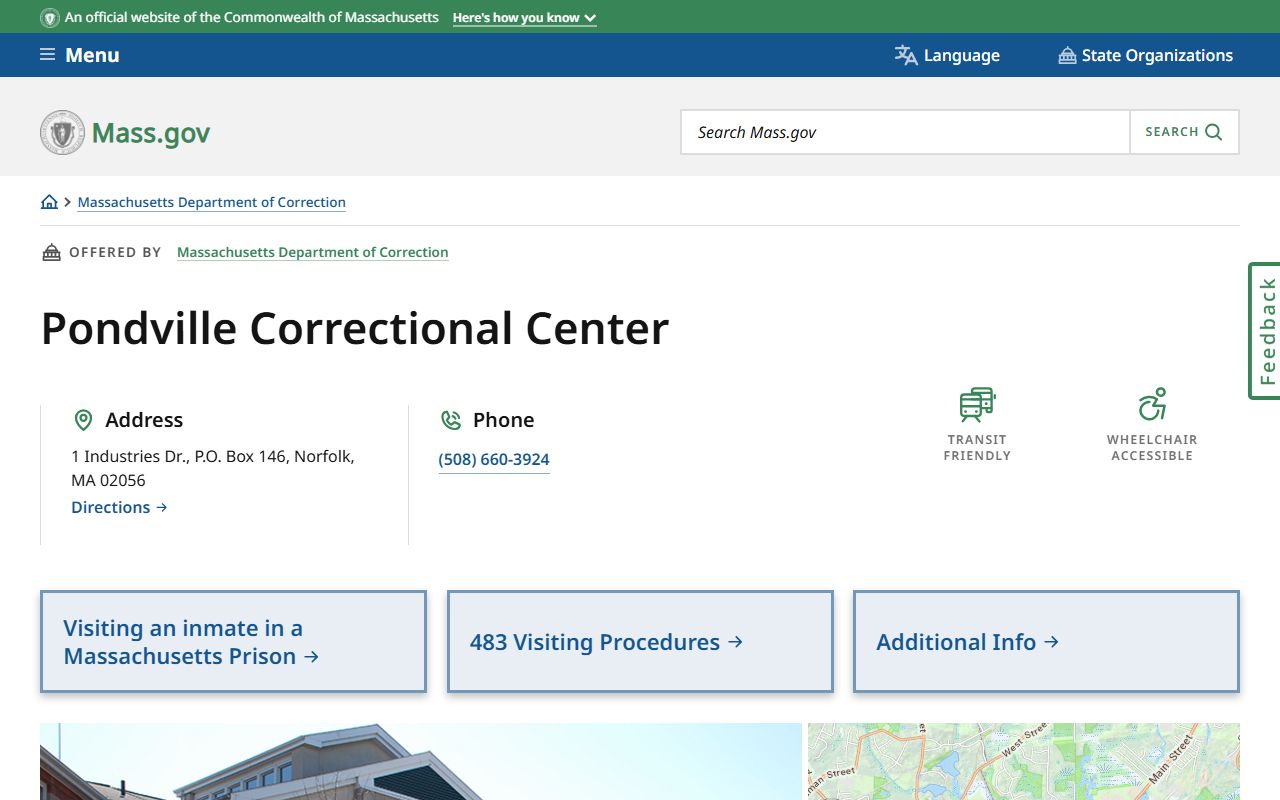 Mass.gov Pondville Correctional Center location and visiting information
